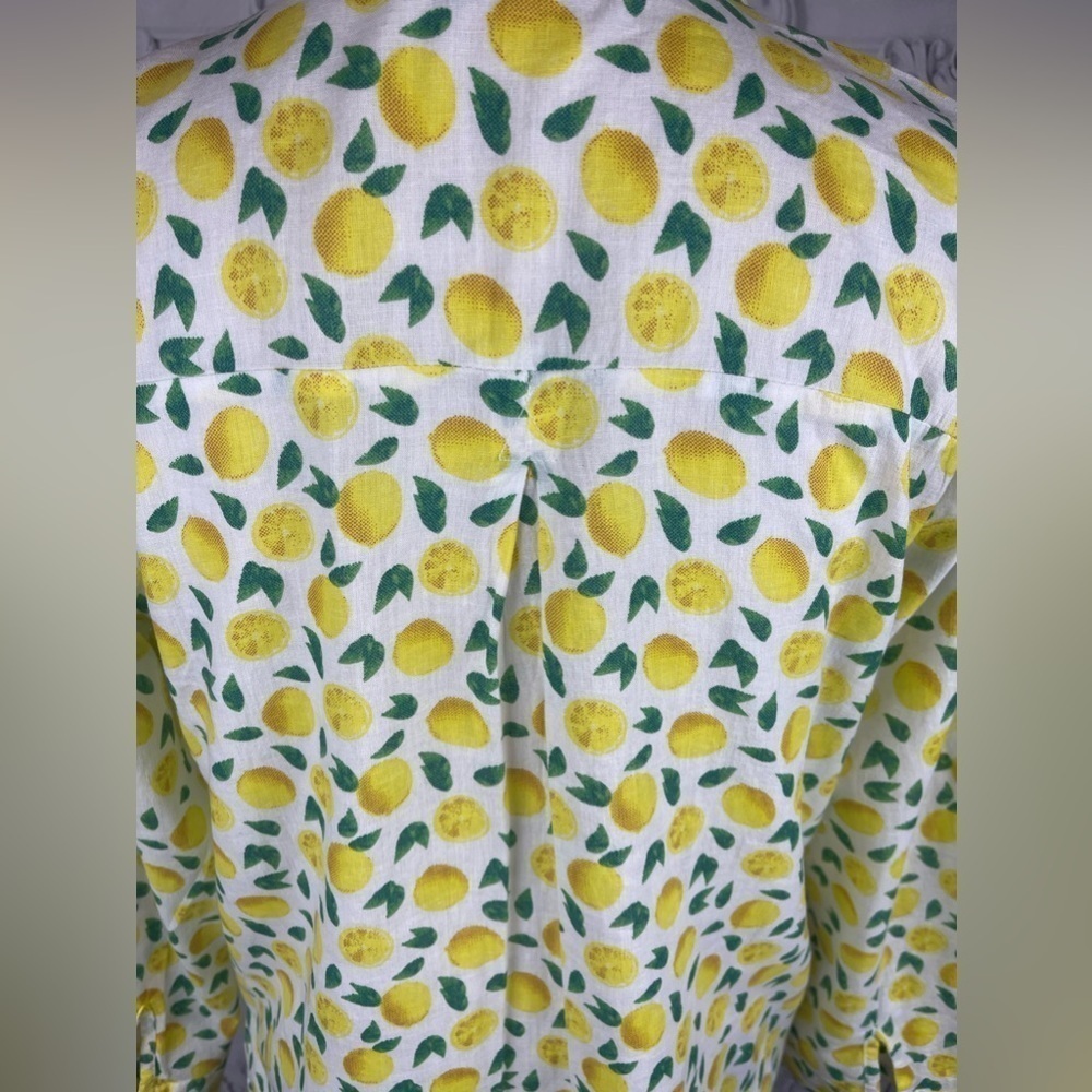 Casual V-Neck Cuffed Long Sleeves Cotton Blouse A-Line Lemon Print - Picture 6 of 11